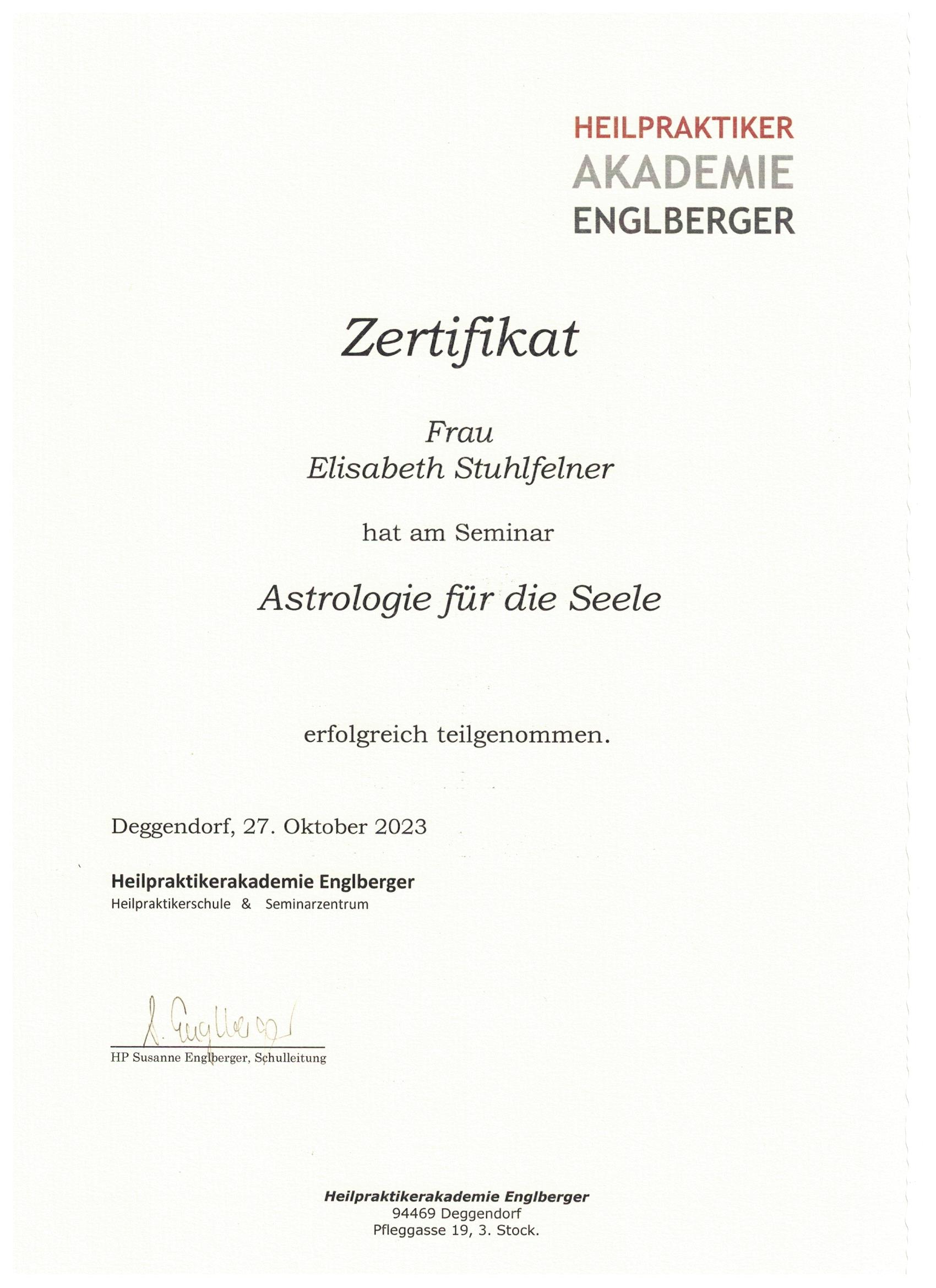 Astrologie für die Seele Zertifikat