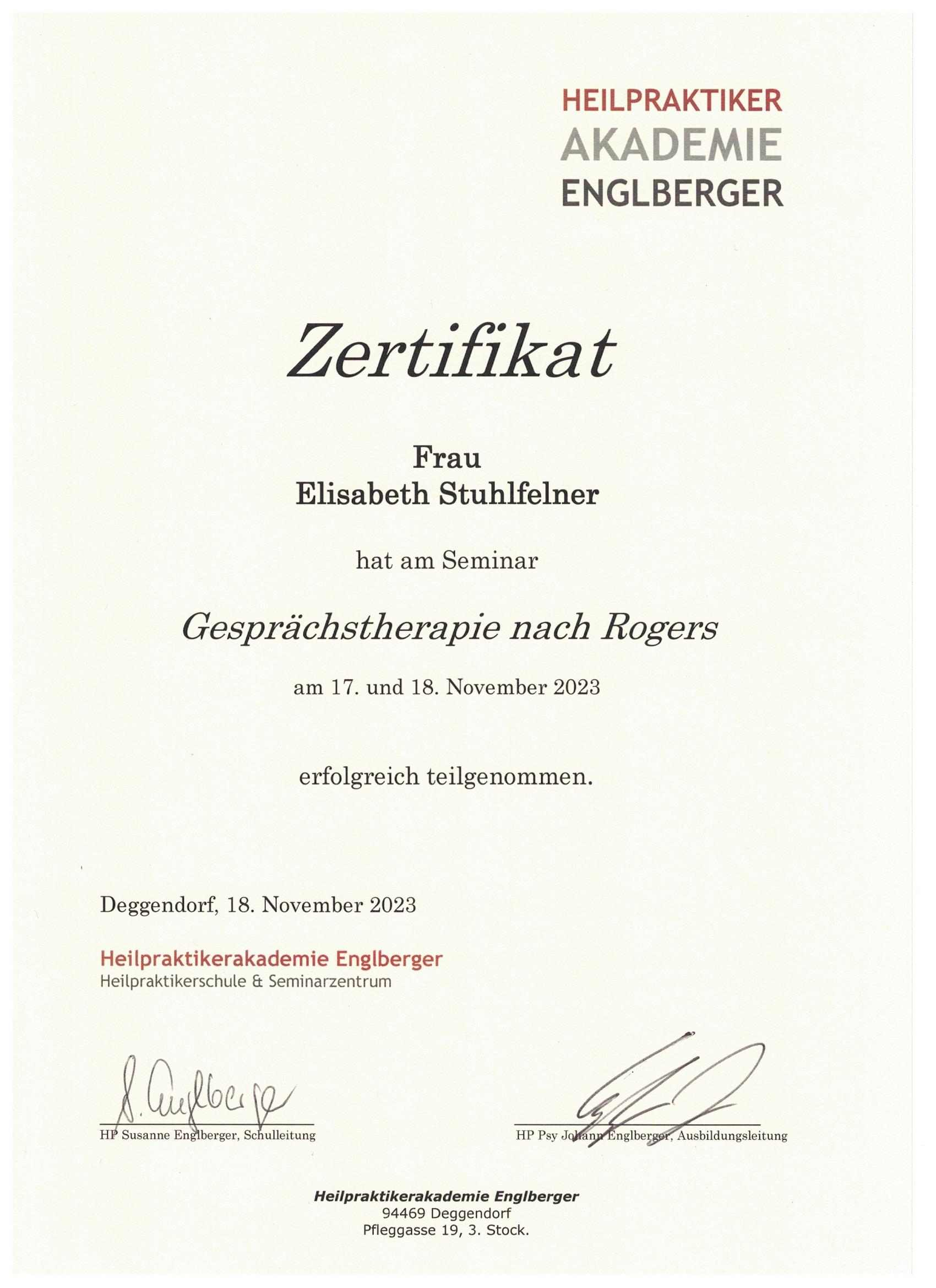 Gesprächstherapie nach Rogers Zertifikat