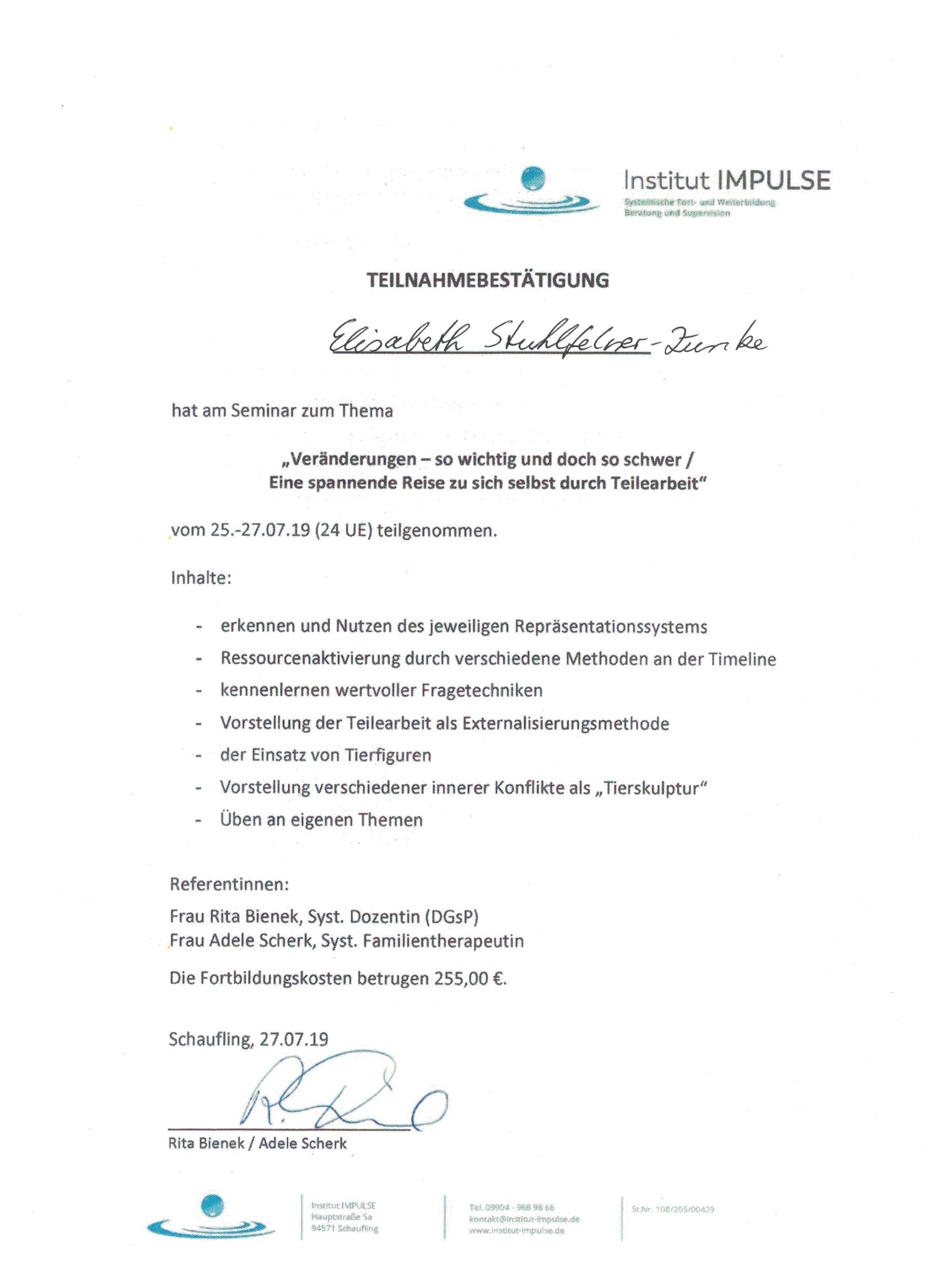 Teilearbeit - Veränderungen Zertifikat