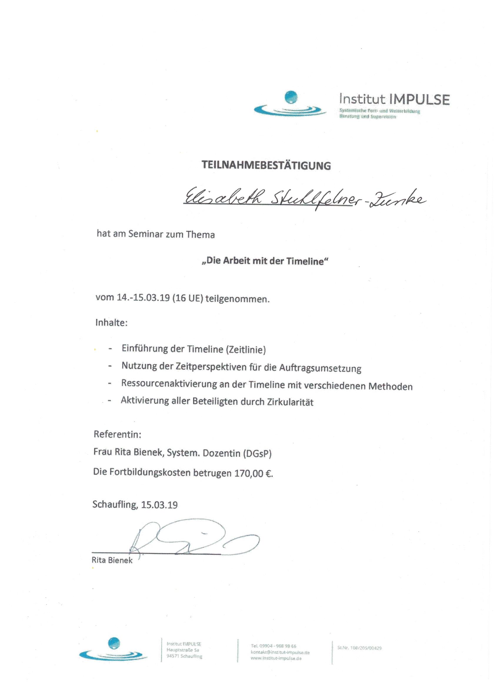 Die Arbeit mit der Timeline Zertifikat